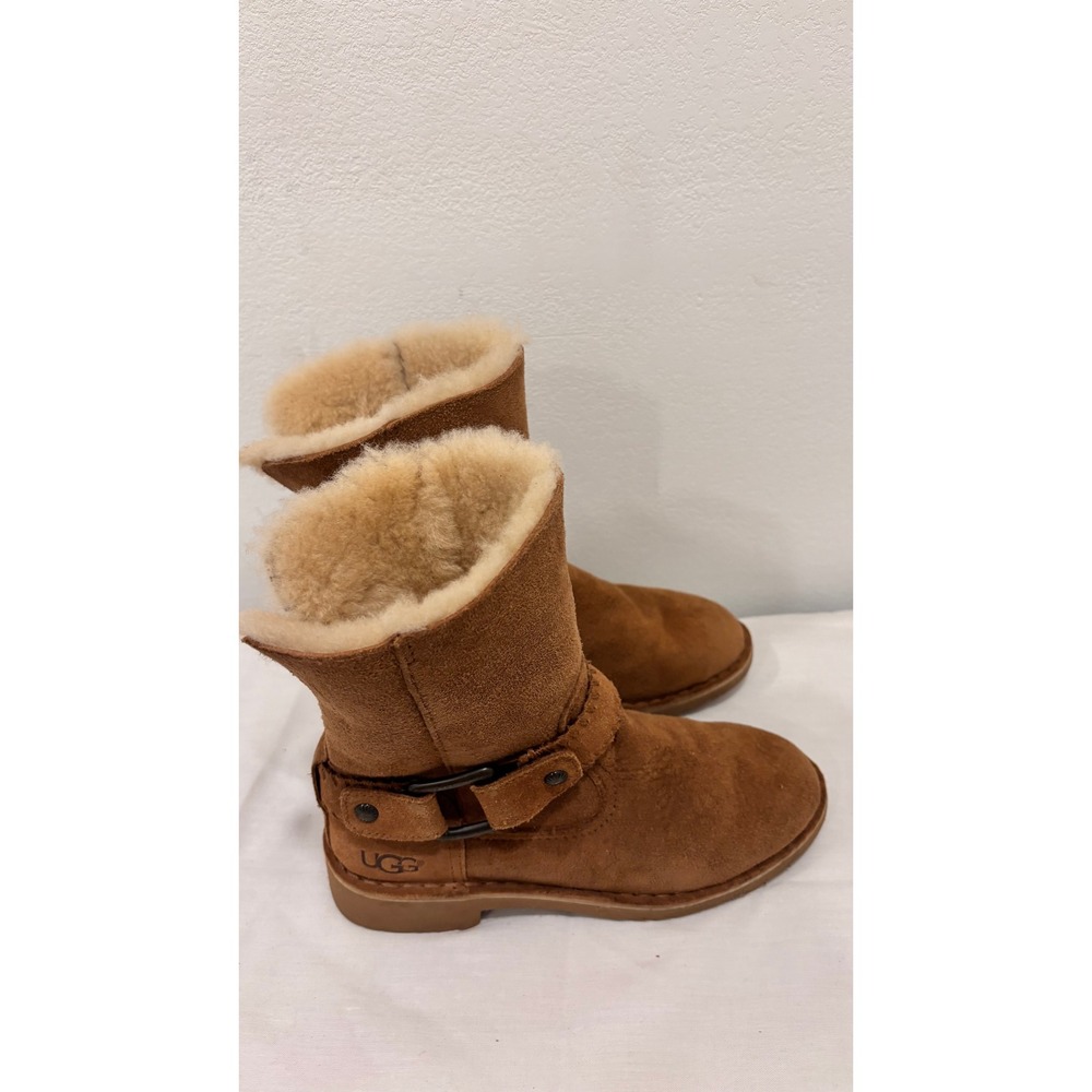 UGG Cedric Chestnut Brown Suede Shearling Lined Buckle Boots 1012360 Womens 6 - Picture 3 of 8